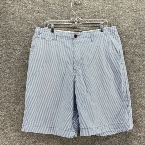 5/$45 J. Crew Shorts Men 34 Blue Striped Mid Rise Bermuda Flat Front Cotton - Picture 3 of 9